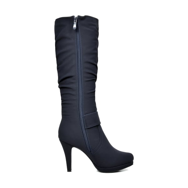Women's Winter High Heel Knee High Boots - DARK BLUE - 5